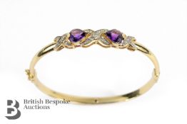 14ct Yellow Gold Amethyst and Diamond Bangle