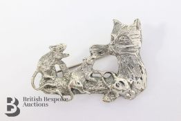 Silver Cat and Mouse Brooch