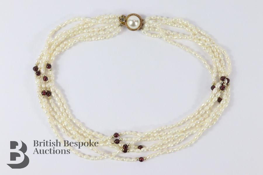 Pearl and Amethyst Six Strand Necklace and Bracelet - Image 2 of 6