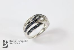 14ct White Gold Sapphire and Diamond Cross-Over Ring
