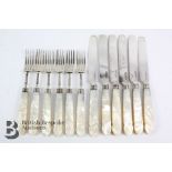 Set of Silver and Mother of Pearl Fruit Knives and Forks