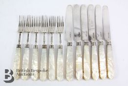 Set of Silver and Mother of Pearl Fruit Knives and Forks