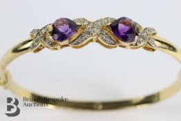 14ct Yellow Gold Amethyst and Diamond Bangle