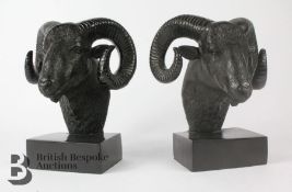 Pair of Bronzed Rams Head Bookends