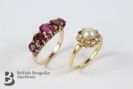 18ct Yellow Gold Rose-Cut Diamond and Pearl Ring