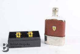 Ferrari Gold Plated Cufflinks and Spirits Flask