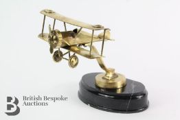 Brass Accessory Mascot of an WWI Bi-Plane