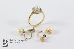 1920's 18ct Gold and Platinum Diamond and Pearl Ring