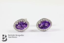 Pair of 18ct White Gold Amethyst and Diamond Earrings