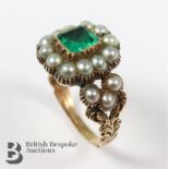 Georgian 14/15ct Gold, Emerald and Pearl Ring