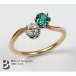 18ct Yellow Gold Diamond and Emerald Cross-Over Ring