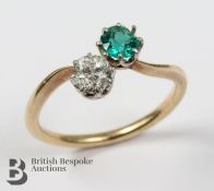 18ct Yellow Gold Diamond and Emerald Cross-Over Ring