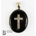 Victorian 9ct Yellow Gold Diamond and Enamel Mourning Locket