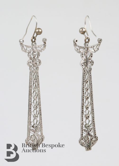 Art Nouveau Platinum Diamond Drop Earrings - Image 6 of 8