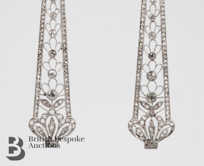 Art Nouveau Platinum Diamond Drop Earrings - Image 7 of 8