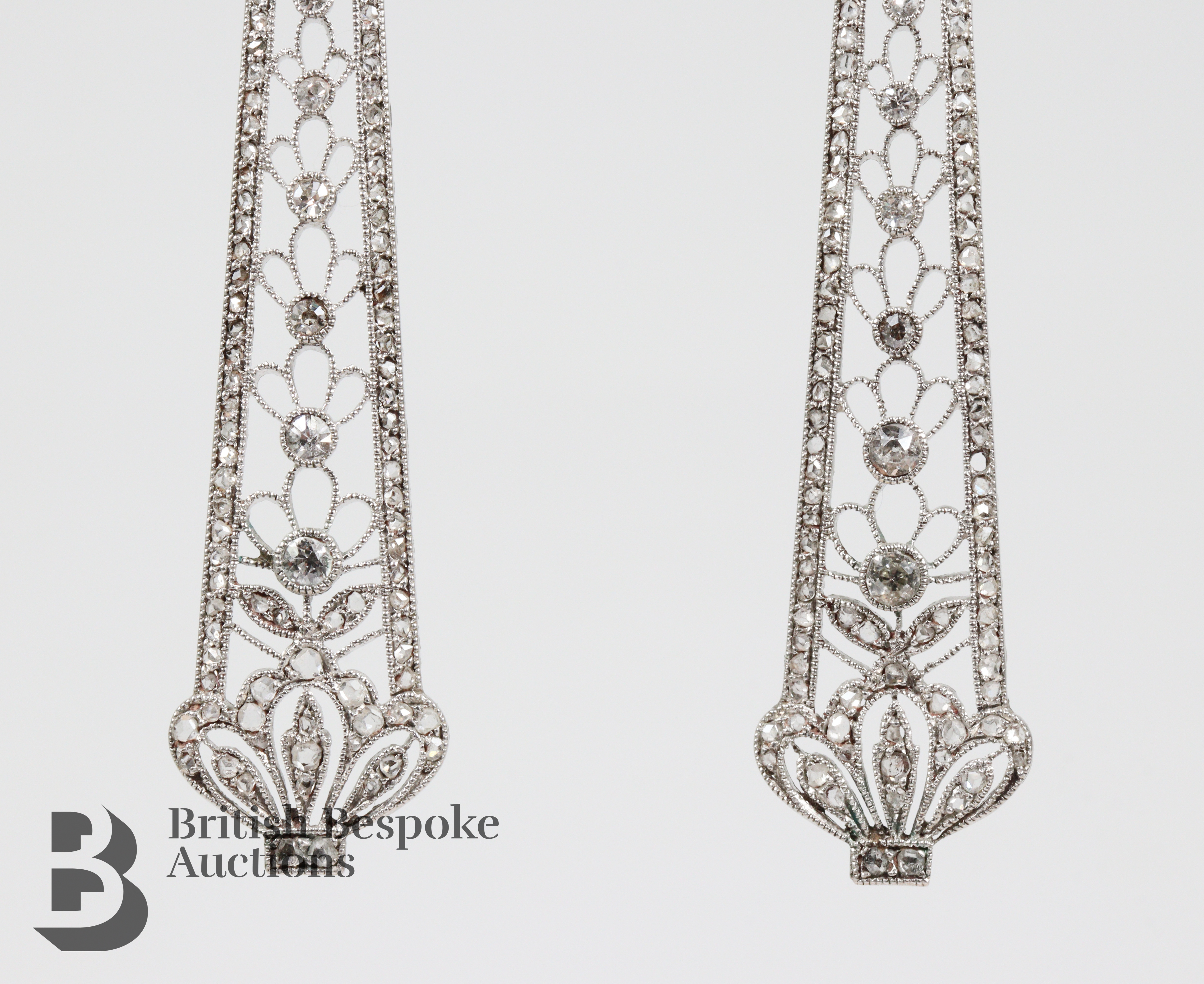 Art Nouveau Platinum Diamond Drop Earrings - Image 3 of 8