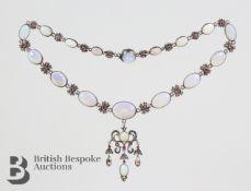 Silver Opal and Ruby Necklace