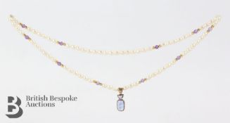 Yellow Gold Amethyst, Diamond and Pearl Necklace