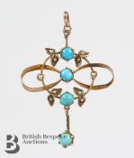 Art Nouveau 9ct Turquoise Seed Pearl Pendant