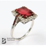 Period Art Deco Platinum, Red Spinel and Diamond Ring