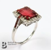 Period Art Deco Platinum, Red Spinel and Diamond Ring