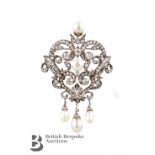 A Substantial & Exquisite Belle Epoque Natural Oriental Pearl and Diamond Pendant/Brooch
