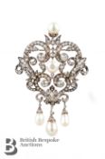 A Substantial & Exquisite Belle Epoque Natural Oriental Pearl and Diamond Pendant/Brooch