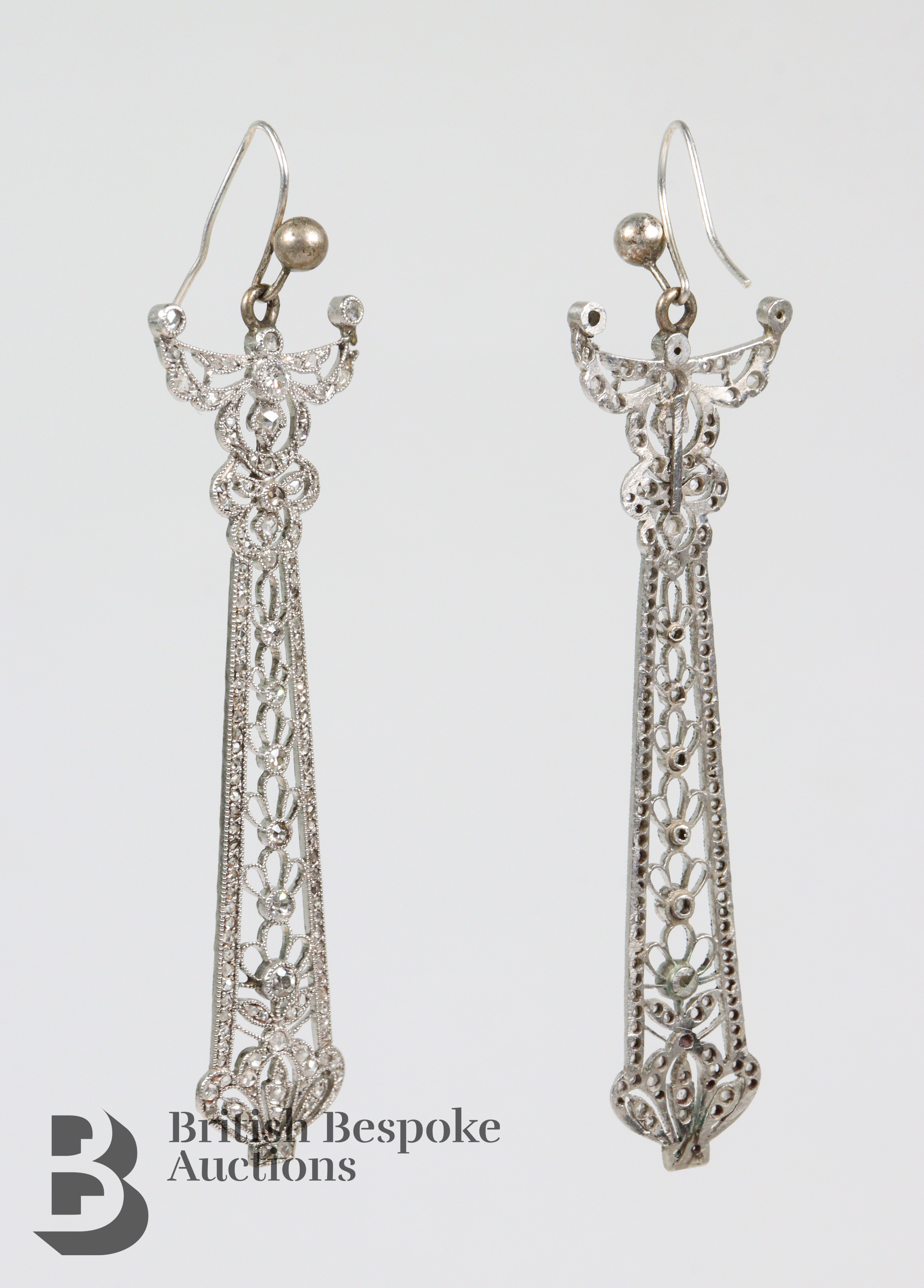 Art Nouveau Platinum Diamond Drop Earrings - Image 4 of 8