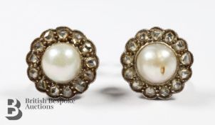 Pair of White Gold, Pearl and Diamond Earrings