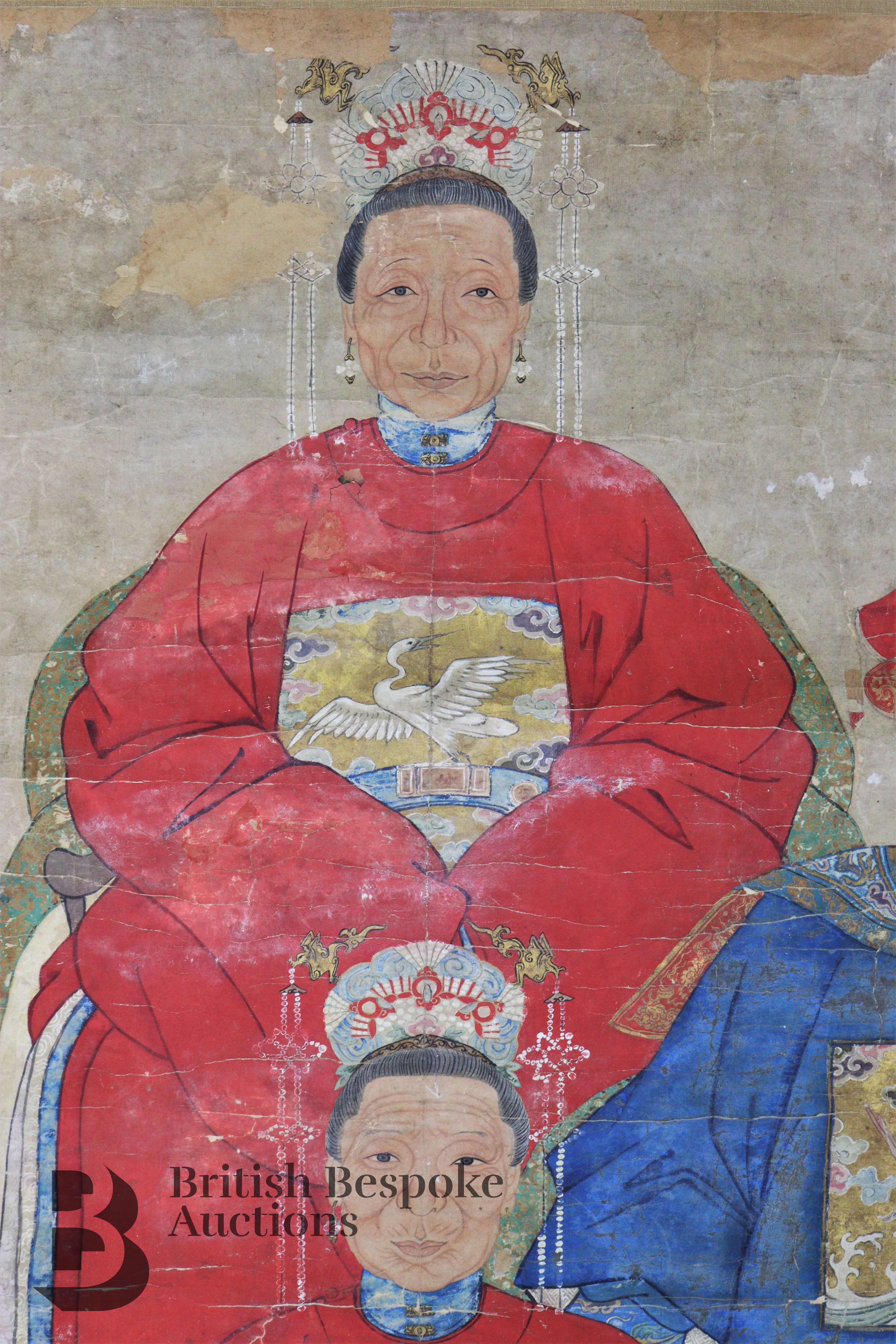 Mid-19th Century Chinese Portrait Ancestral Painting - Image 7 of 8