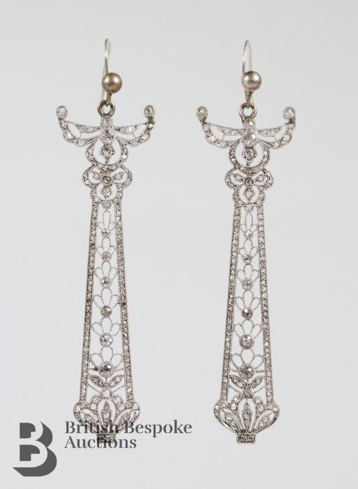 Art Nouveau Platinum Diamond Drop Earrings - Image 5 of 8