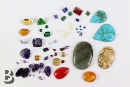 Miscellaneous semi-precious stones, including amethyst, banded agate, peridot, chalcedony,