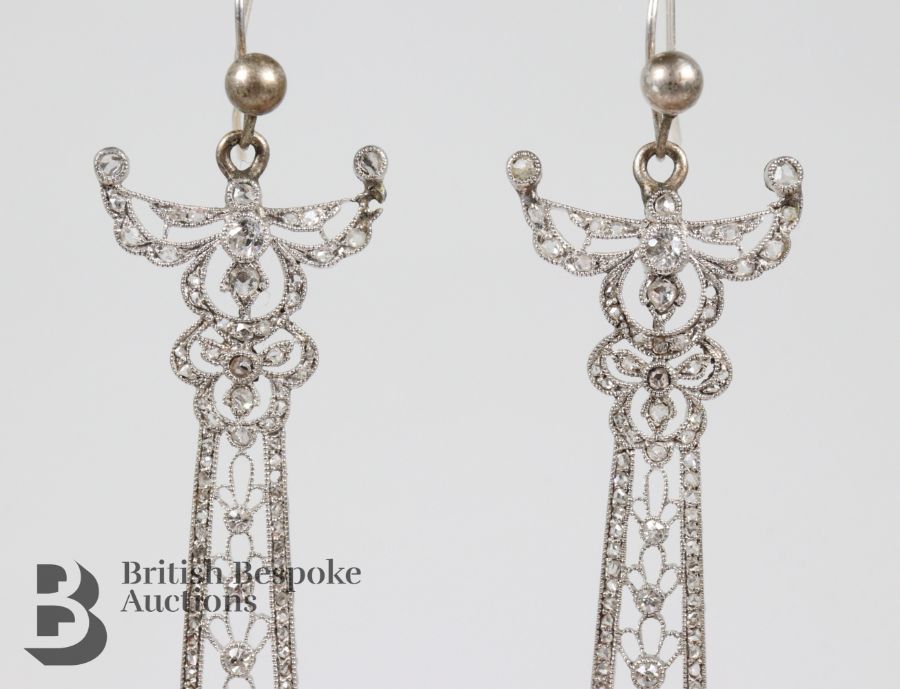 Art Nouveau Platinum Diamond Drop Earrings - Image 8 of 8