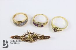 9ct Amethyst Ring and Other Gold Rings