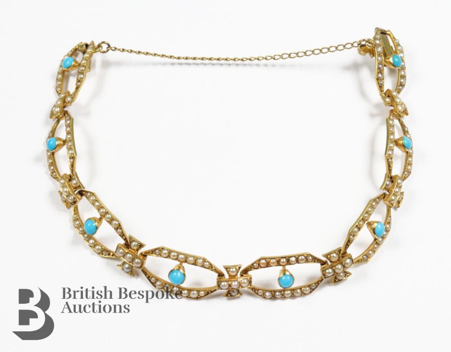 Edwardian 15ct Yellow Gold Seed Pearl Bracelet - Image 2 of 4
