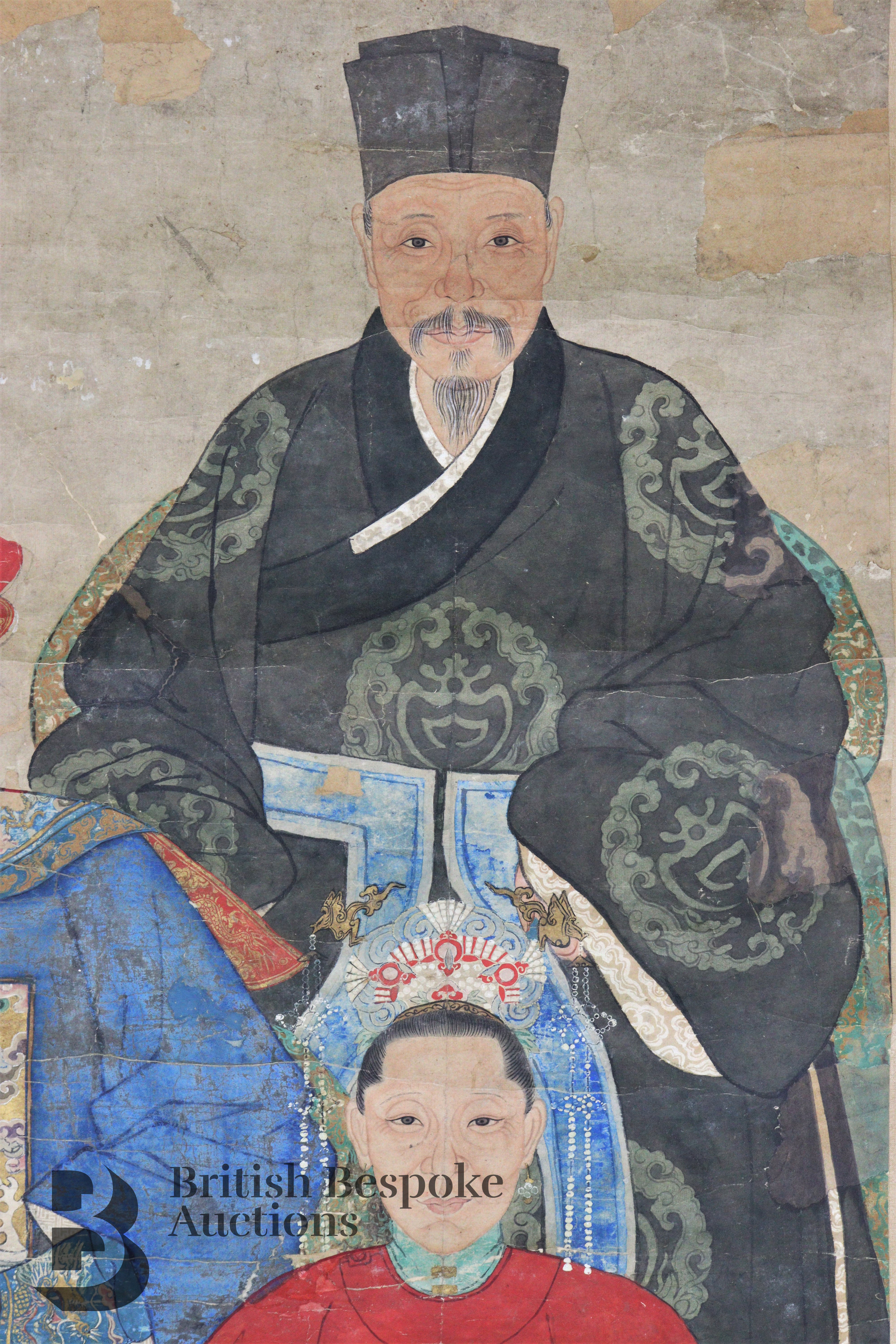 Mid-19th Century Chinese Portrait Ancestral Painting - Image 6 of 8