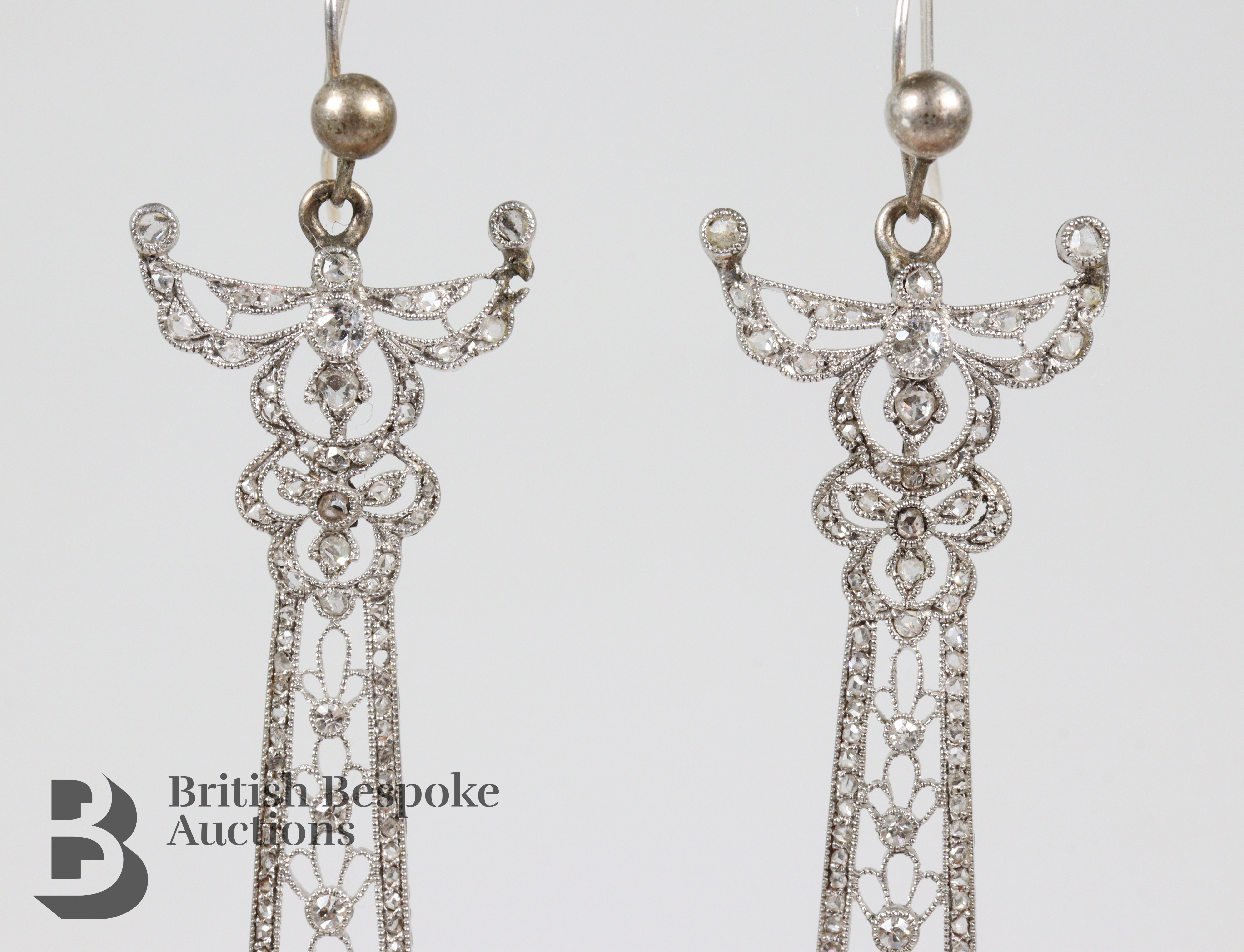Art Nouveau Platinum Diamond Drop Earrings - Image 2 of 8