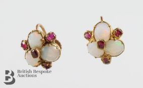 Pair of Victorian 9ct Gold Opal and Ruby Earrings