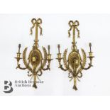 Six Brass Three Branch Wall Lamp Fittings