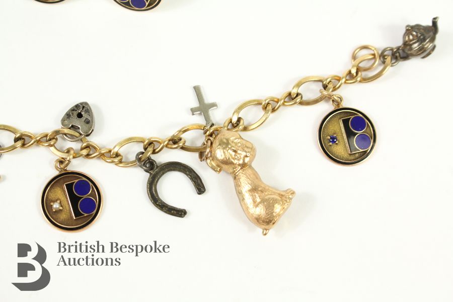 Base Metal Charm Bracelet with Gold and Silver Charms - Image 4 of 4
