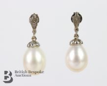 Pair of 18ct White Gold Lozenge Pearl Earrings