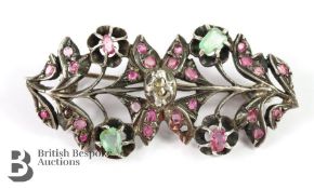 Late Victorian Silver, Diamond, Emerald and Ruby Brooch