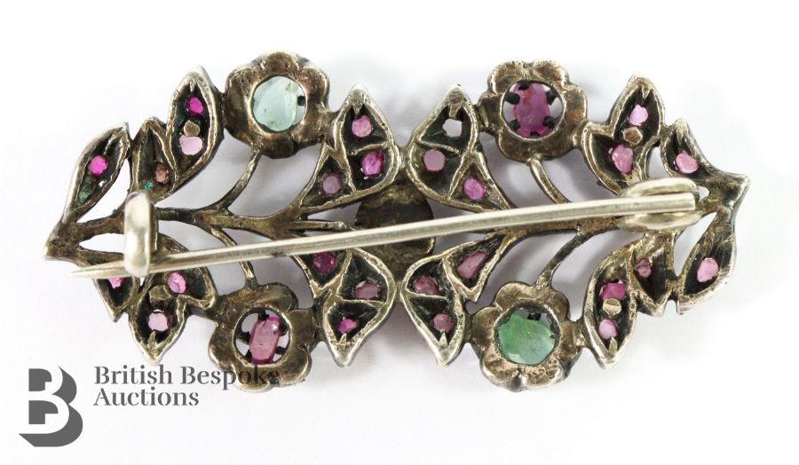 Late Victorian Silver, Diamond, Emerald and Ruby Brooch - Image 2 of 3