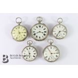 Five Silver Open-Faced Pocket Watches