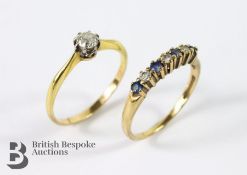 Solitaire Diamond Ring and Sapphire and Diamond Ring