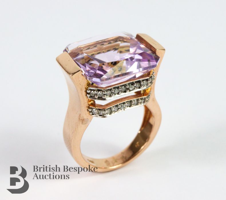 14ct Rose Gold Amethyst and Diamond Cocktail Ring - Image 2 of 6