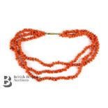 Victorian Three Strand Natural Coral Necklace