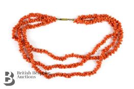 Victorian Three Strand Natural Coral Necklace