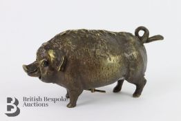 Unusual Bronze Pig Table Bell