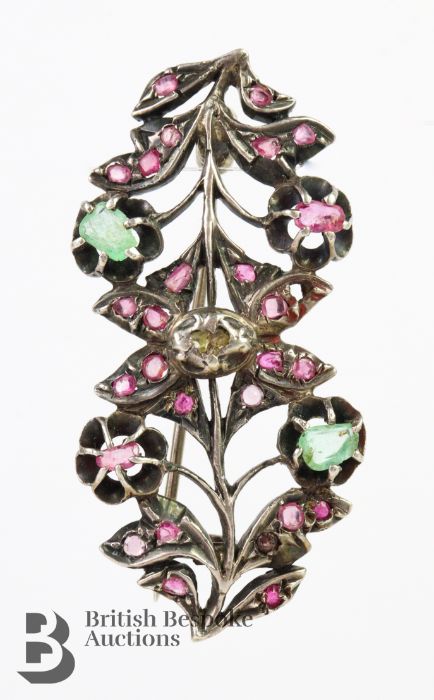 Late Victorian Silver, Diamond, Emerald and Ruby Brooch - Image 3 of 3